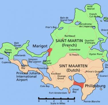 Najmniejsza wyspa podzielona przez dwa kraje - Saint Martin (Francja/Holandia).