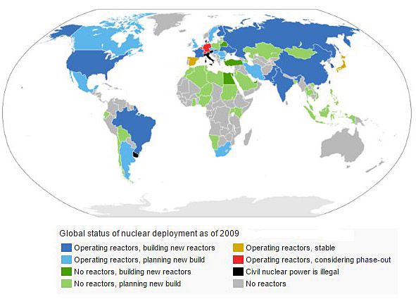 Elektrownie atomowe, działajace i planowane, 2009