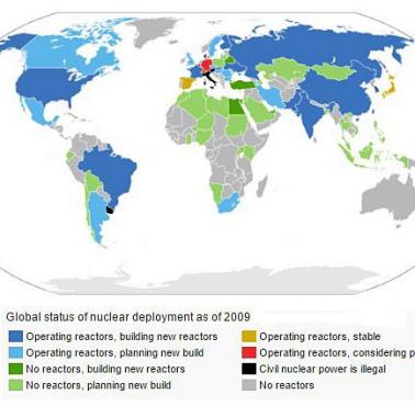 Elektrownie atomowe, działajace i planowane, 2009