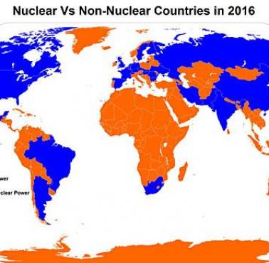 Mapa z krajami, które uzyskują energię z atomu i kraje bez tego typu siłowni.