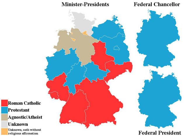 Religia kanclerza, prezydenta i premierów poszczególnych niemieckich landów.