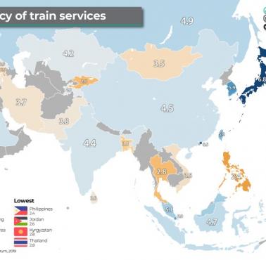 Jakość obsługi pociągów w Azji. Cztery z pięciu największych sieci kolejowych na świecie znajdują się w Azji.