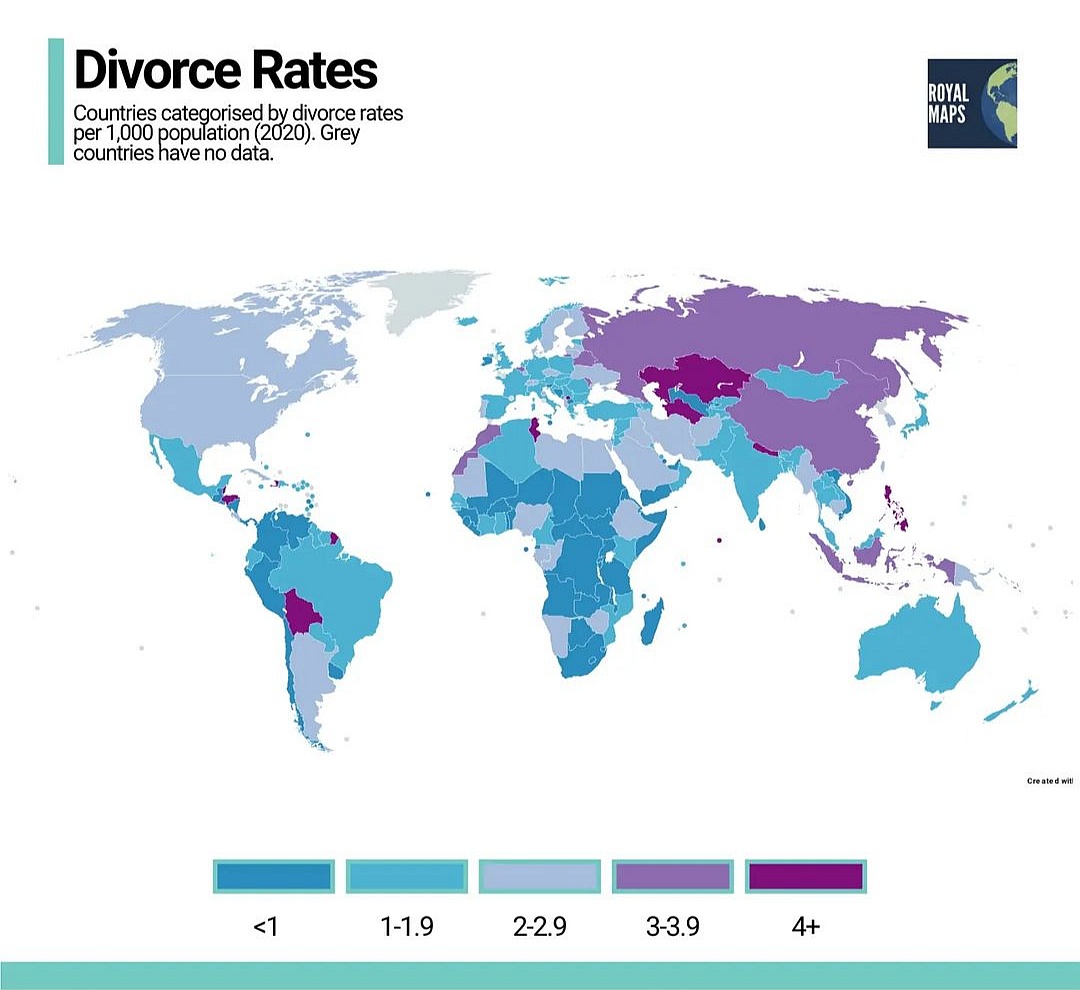 Wskaźniki rozwodów na świecie, 2020