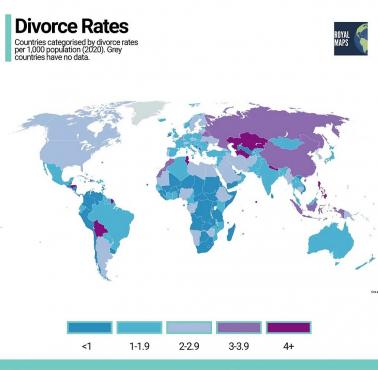 Wskaźniki rozwodów na świecie, 2020