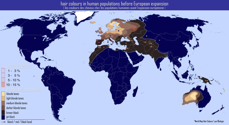 Kolory włosów w populacjach ludzkich przed ekspansją europejską