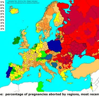 Procent ciąż w Europie zakończone aborcją, 2010