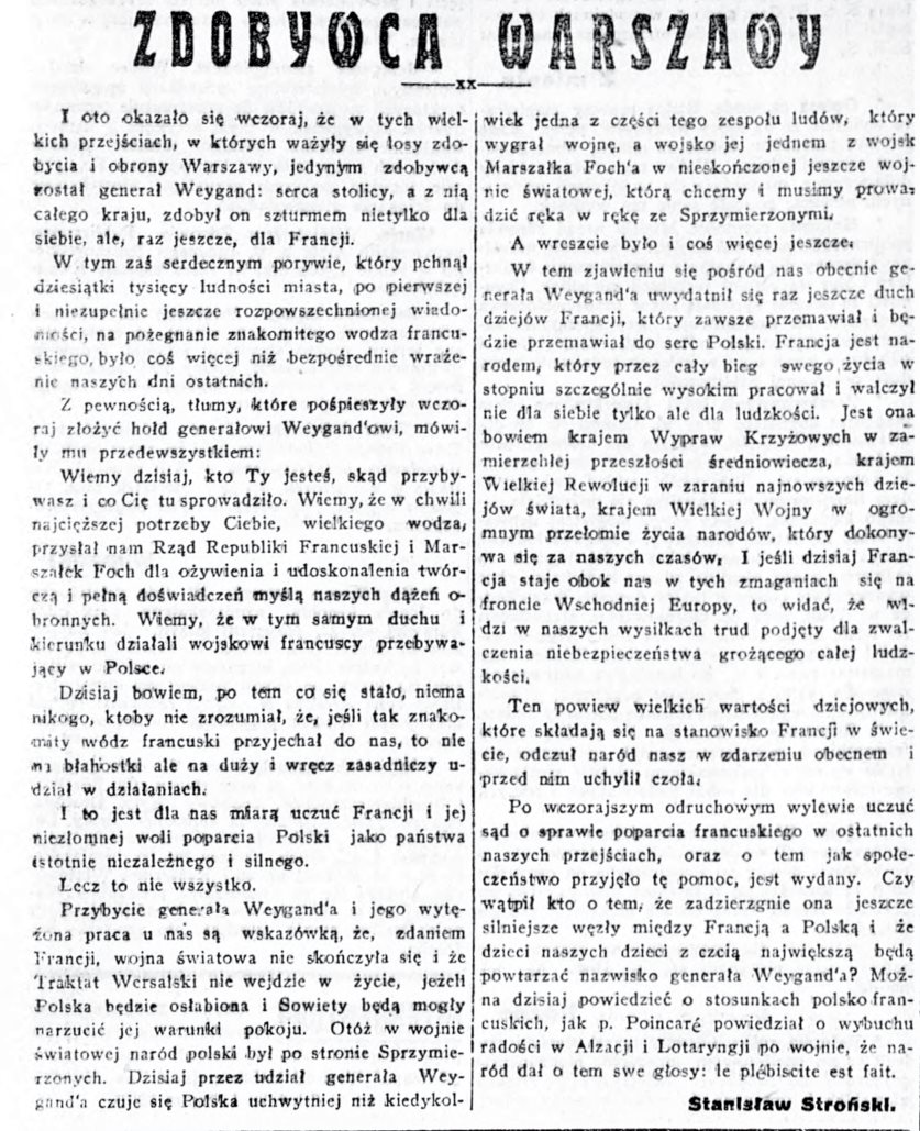 Hasło „cudu” było pierwszą i najbardziej kurtuazyjną próbą odebrania Piłsudskiemu glorii zwycięstwa. Bitwa Warszawska, 1920