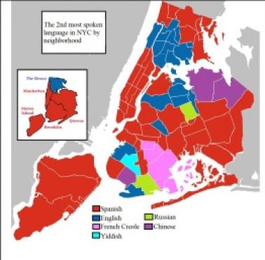 Najpopularniejsze języki (1,2,3 język) w Nowym Jorku z podziałem na dzielnice