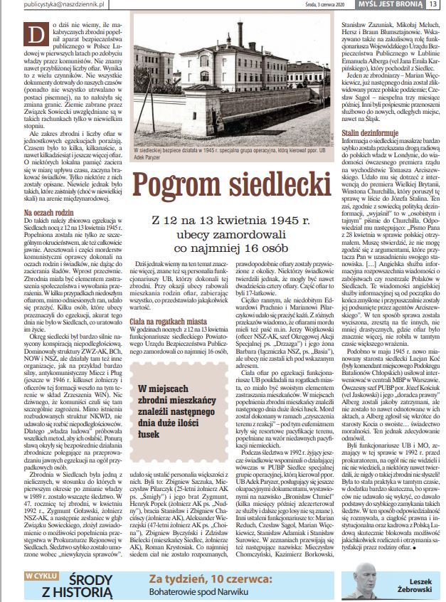 Zorganizowany przez UB pogrom siedlecki, 12/13 IV 1945