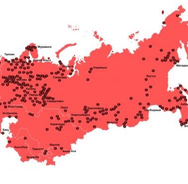 Mapa sowieckich gułagów w latach 1921-61