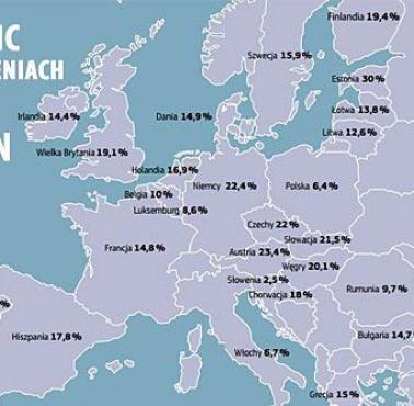 Mapa różnić w wynagrodzeniach kobiet i mężczyzn.