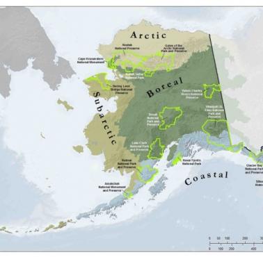 Ekoregiony Alaski z wyróżnionymi parkami narodowymi