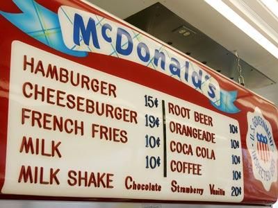 Menu McDonalda (lata 60-te)