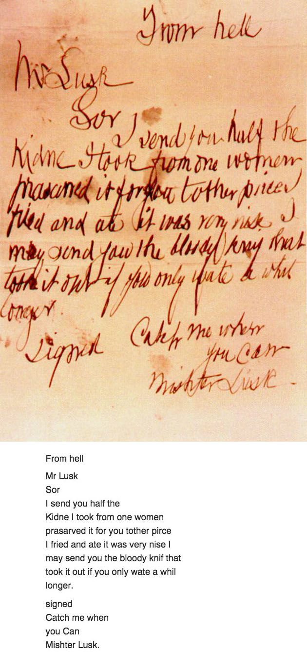 List From Hell wysłany przez seryjnego mordercę z końca XIX wieku, znanego jako Kuba Rozpruwacz (Jack the Ripper).