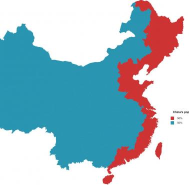 Mapa pokazuje, gdzie mieszka połowa ludności Chin