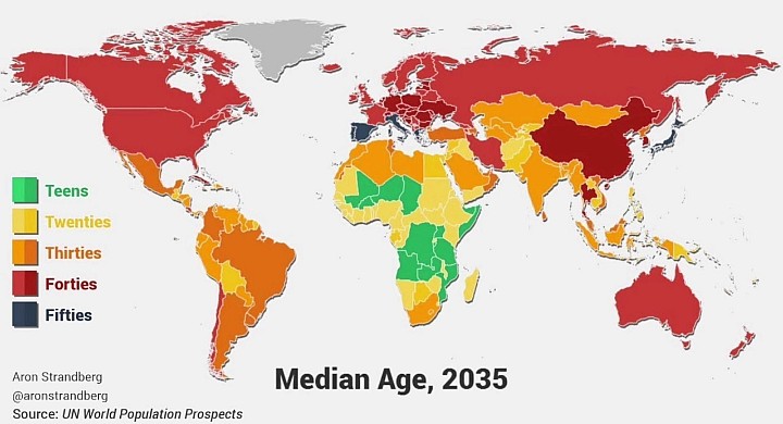 Prognoza średniego wielu w krajach na świecie w 2035 roku