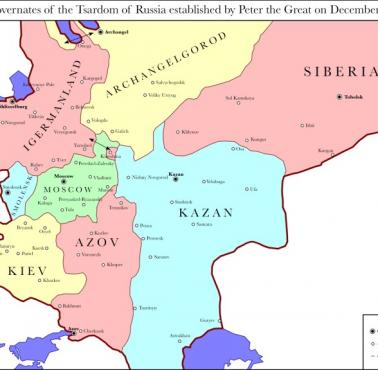 Podział terytorialny Rosji ustanowiony przez Piotra Wielkiego, 1708