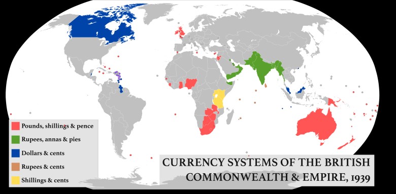 Systemy walutowe Wspólnoty Brytyjskiej i Imperium, 1939