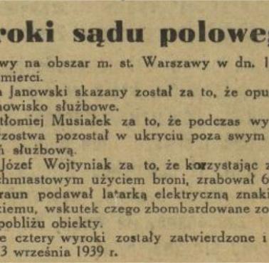 Wyroki sądu polowego, 1939