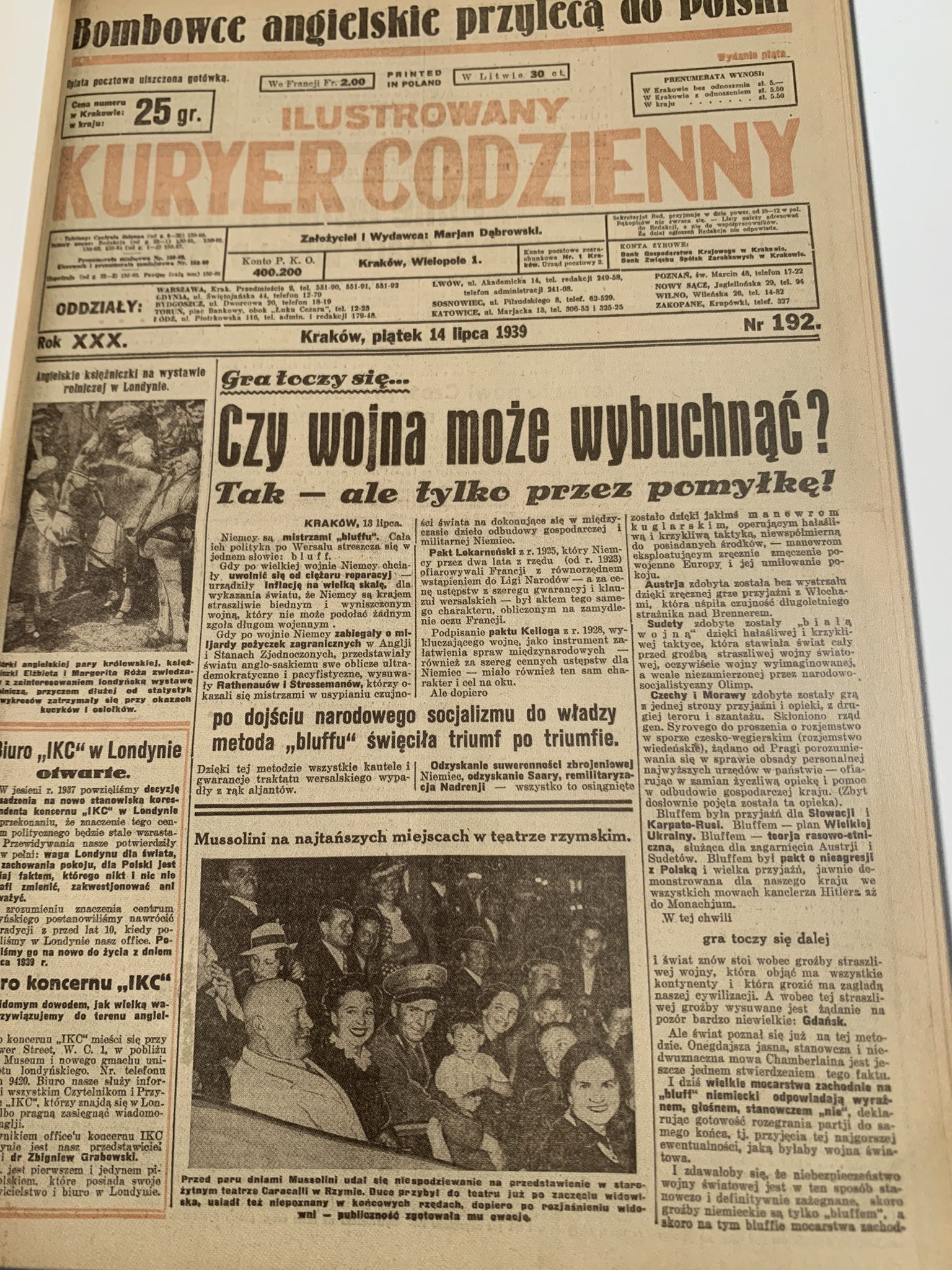 Kuryer Codzienny Ilustrowany z 14 lipca 1939