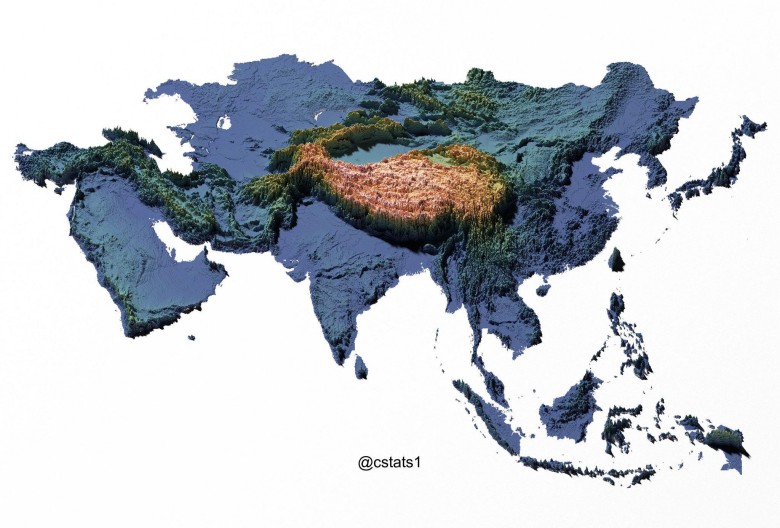 Reliefowa mapa Azji (topograficzna)