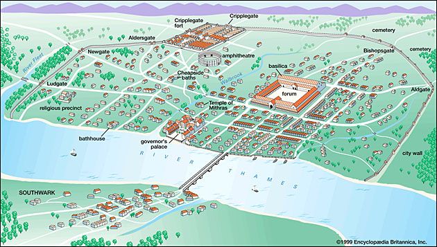 Mapa rzymskiego miasta - Londinium (obecnie Londyn)