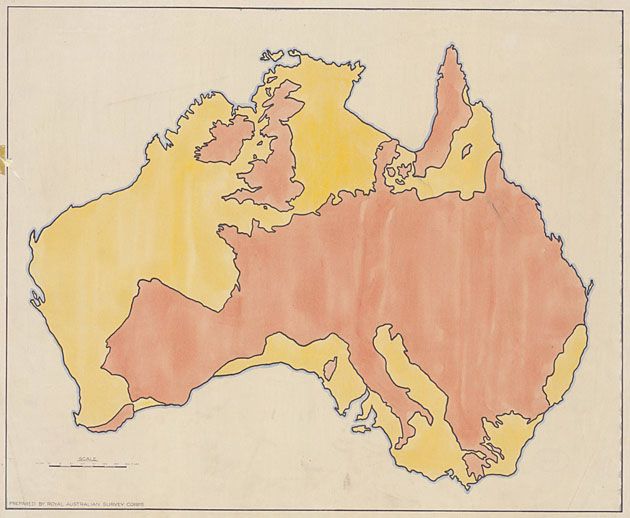 Europa umieszczona na mapie Australii