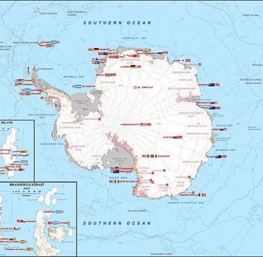 Antarktyda - około 30 państw utrzymuje stacje badawcze na kontynencie, sezonowe lub stale (w tym Polska).