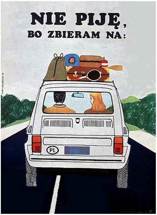 Antyalkoholowy plakat propagandowy z czasów PRL - Nie piję bo zbieram
