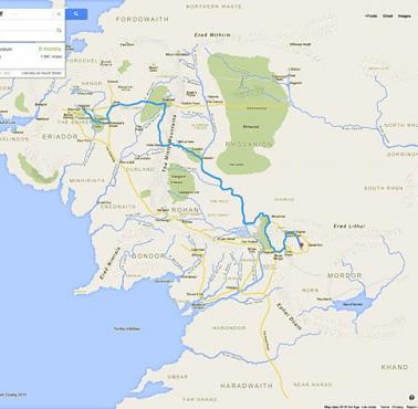 Podróż Froda i Drużyny Pierścienia z kultowego filmu "Władca pierścieni" na mapie Googla.