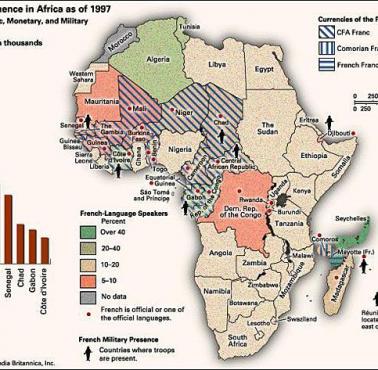 Pozostałości francuskich wpływów na kontynencie afrykańskim (stan na 1997).