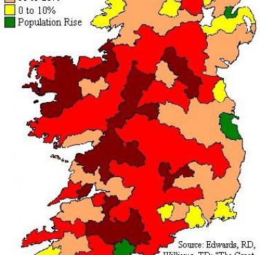 Mapa Wielkiego Głodu w Irlandii w latach 1841-51