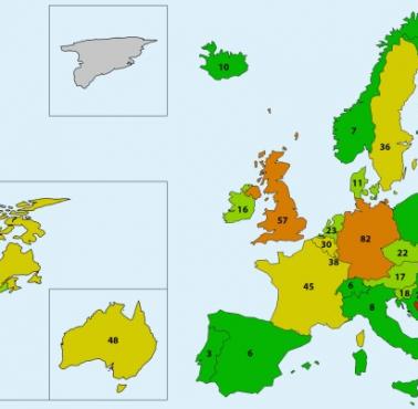 Odsetek bezdomnych na 10 tys. mieszkańców, Europa, Ameryka Pn, Australia, 2016-2021