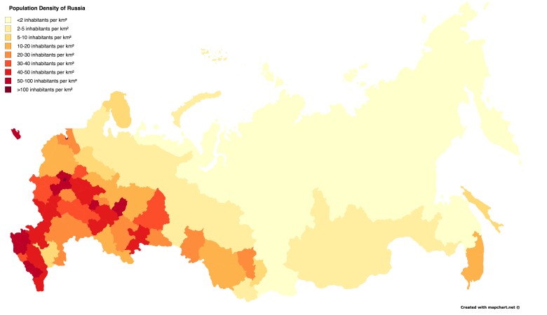 Gęstość zaludnienia Rosji