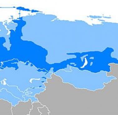 Obszary dominacji języka rosyjskiego i miejsca, gdzie tej dominacji na obszarach byłego ZSRR nie ma.