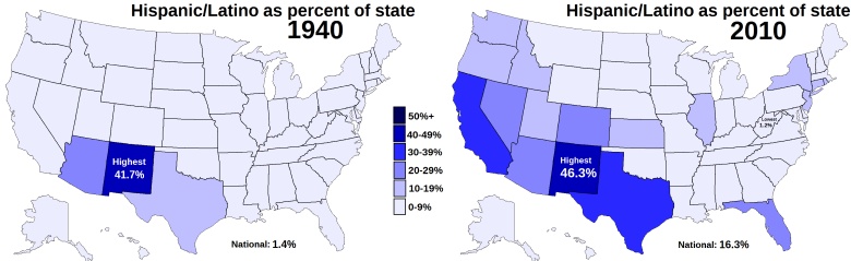 Latynosi w USA, 1940 i 2010