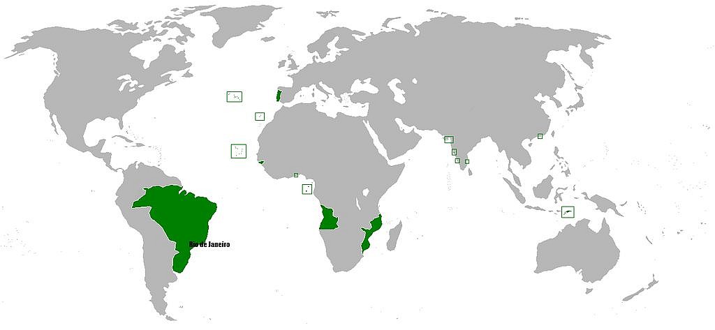 Mapa Zjednoczonego Królestwa Portugalii, Brazylii i Algarves w 1817 roku ze stolicą w Rio de Janeiro