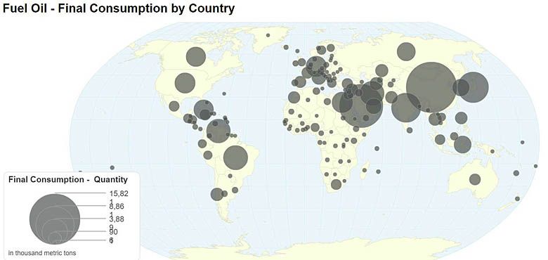 Konsumpcja ropy w poszczególnych krajach świata