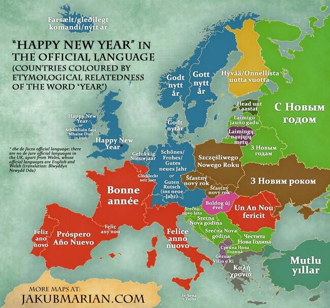 Zwrot Happy New Year (Szczęśliwego Nowego Roku) w poszczególnych europejskich krajach