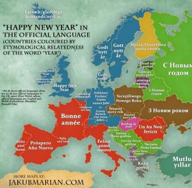 Zwrot "Happy New Year" (Szczęśliwego Nowego Roku) w poszczególnych europejskich krajach