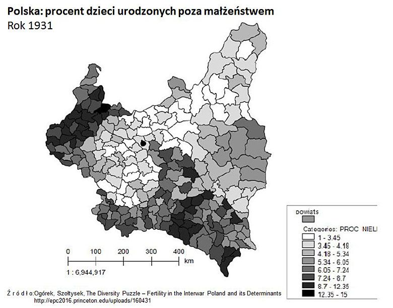 Odsetek dzieci urodzonych w związkach pozamałżeńskich, II RP, 1931