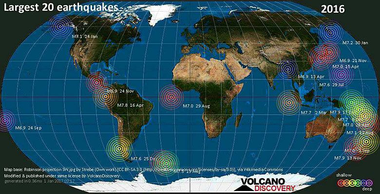 Ostatnie trzęsienia ziemi na świecie, 2016