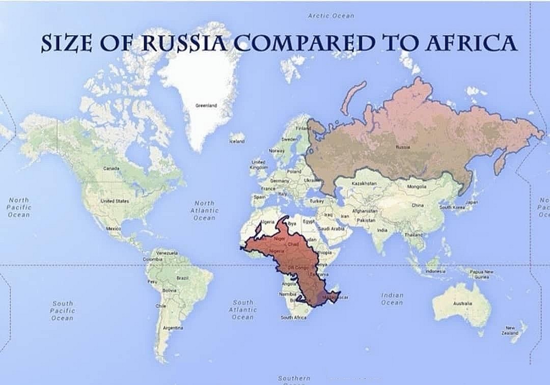 Rzeczywisty rozmiar Rosji w porównaniu do Afryki