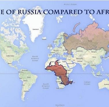 Rzeczywisty rozmiar Rosji w porównaniu do Afryki