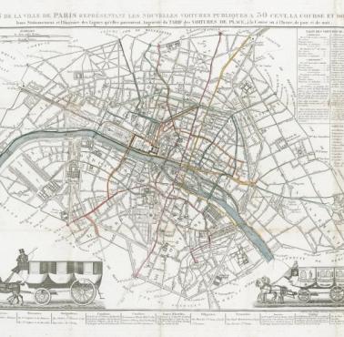 Mapa transportu w Paryżu w 1830 roku
