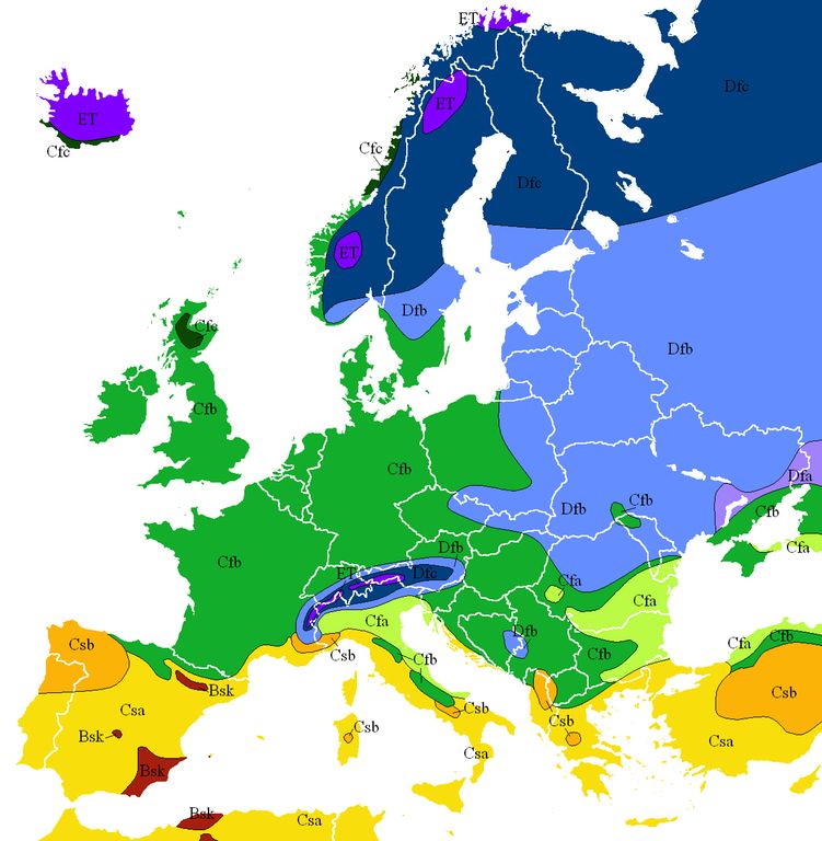 Klasyfikacja klimatów Europy w/g Köppena