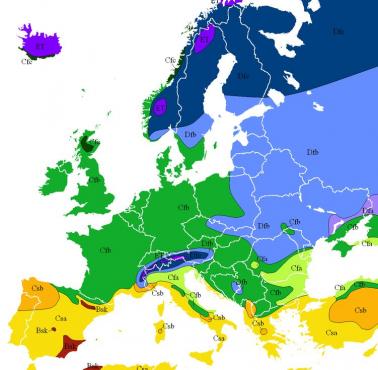 Klasyfikacja klimatów Europy w/g Köppena