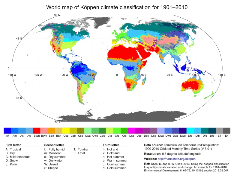 Klasyfikacja klimatów świata w/g Köppena, 1901-2010