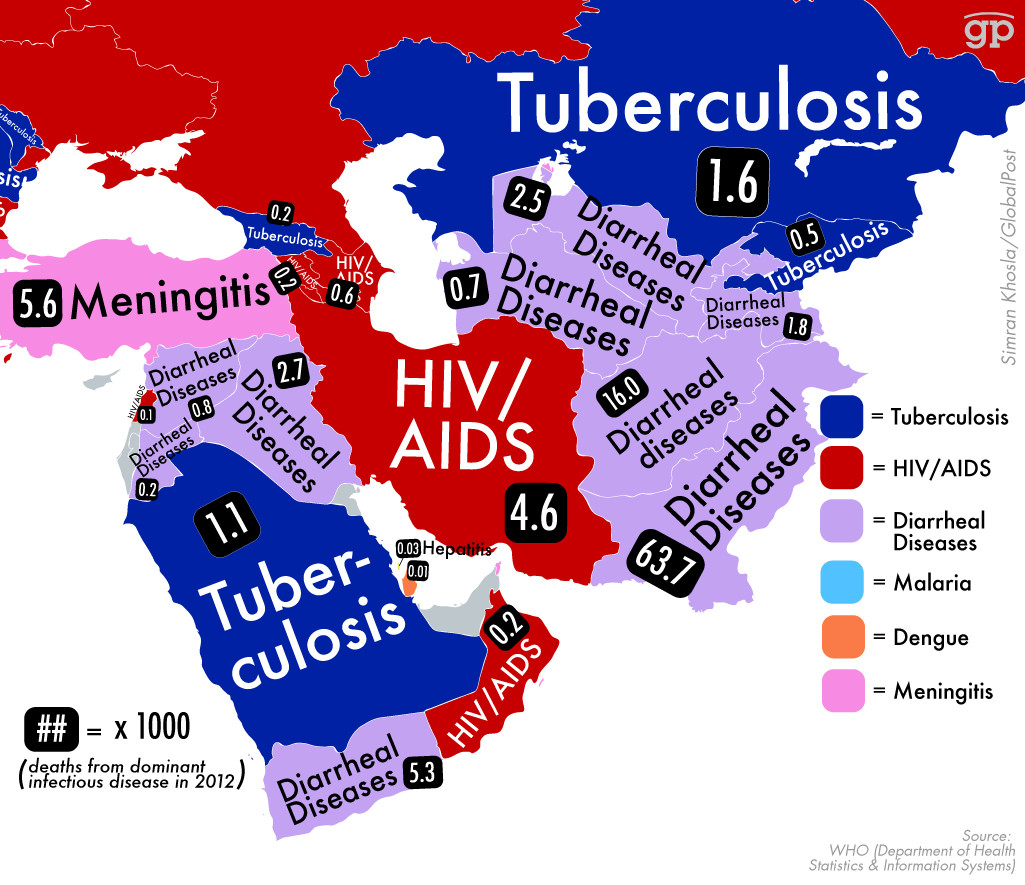 Dominujące przyczyny przedwczesnej śmierci na Bliskim Wschodzi, 2012