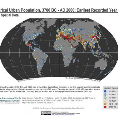 Historyczne rozmieszczenie ludności miejskiej od 3700 roku p.n.e. do 2000 roku n.e.